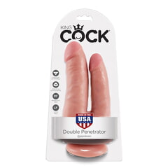 Двойной фаллоимитатор на присоске телесный King Cock Double Penetrator Flesh